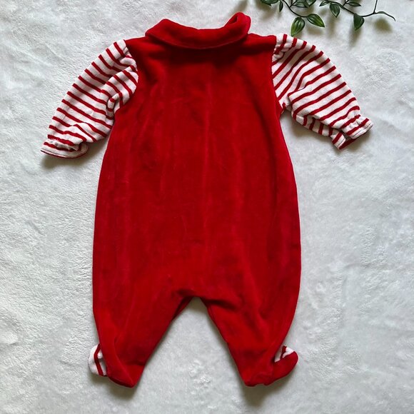 Tots Fifth Avenue Baby Footed Romper Size 6M | Red Velour Striped Pajamas VGUC - Picture 12 of 16